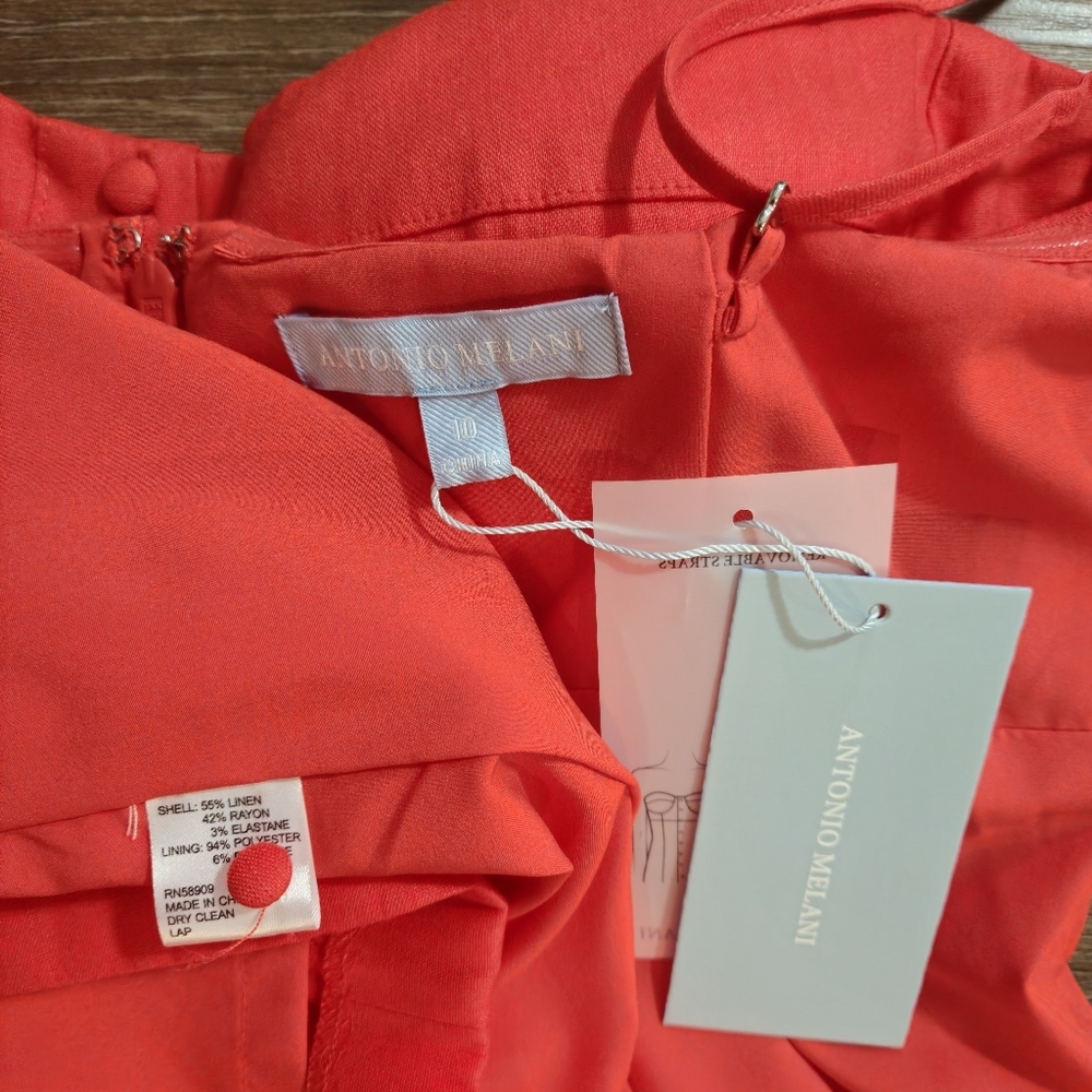 NWT Antonio Melani Marcie Stretch Linen Red Midi Dress Sweetheart Neck 10 - Picture 11 of 15